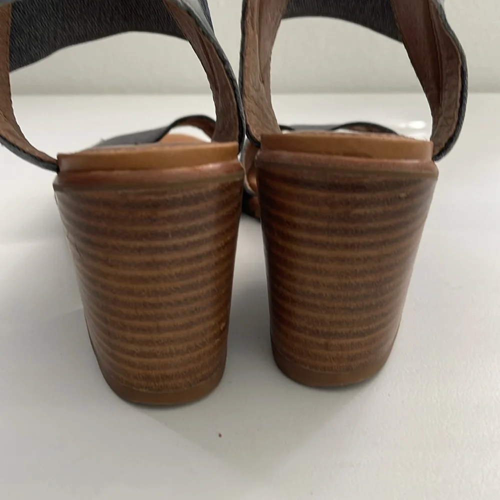 Sorel Nadia Chunky Elastic Heeled Leather Sandals Blue Leather Summer Shoes 8 - Picture 4 of 6
